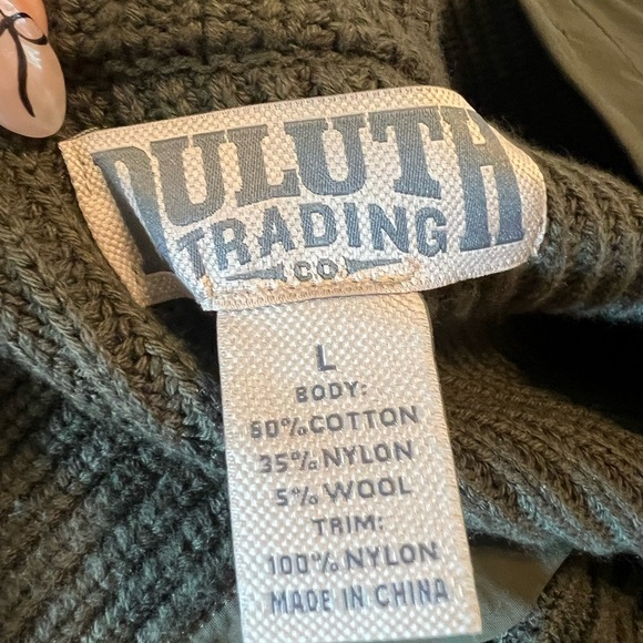 Duluth Trading Sweater Mens Medium Olive Green Shawl Collar Sweater Size Large - Picture 5 of 5